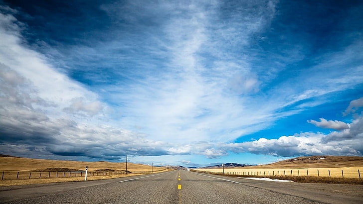 highway, skies, sky, clouds, endless, road, HD wallpaper