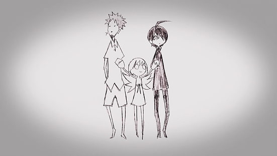 boceto en tres personas, Serie Monogatari, Oshino Meme, Araragi Koyomi, Oshino Shinobu, Fondo de pantalla HD HD wallpaper