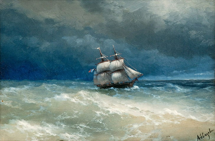 船、絵画、海、イヴァン・アイヴァゾフスキー、 HDデスクトップの壁紙