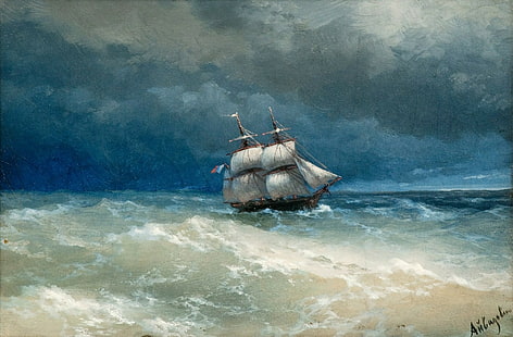 船、絵画、海、イヴァン・アイヴァゾフスキー、 HDデスクトップの壁紙 HD wallpaper