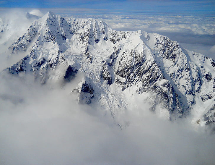 Mount Everest, szczyt, Mount Everest, chmury, góry, szczyty, antena, samolot, lot, krajobraz, góra, śnieg, natura, szczyt górski, Alpy europejskie, zima, na dworze, niebieski, scenics, lód, niebo, Tapety HD
