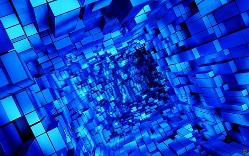 3D, quadrato, tunnel, azzurro, Sfondo HD HD wallpaper