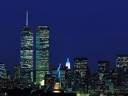 Statue of Liberty, New York, skyscrapers, new York, WTC, World Trade Center, HD wallpaper HD wallpaper
