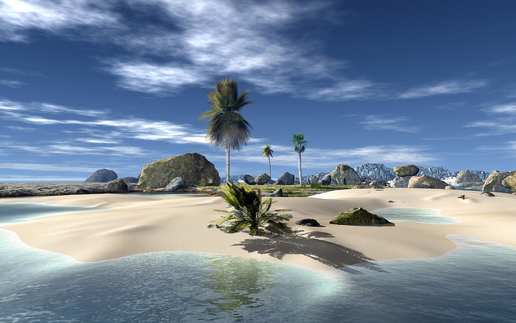 Piedras, arena y playa, fondo de pantalla digital animado de la isla, Naturaleza, Paisaje, fondos de pantalla de naturaleza hermosa, fondos de pantalla de naturaleza increíble, fondos de pantalla de naturaleza hd, Fondo de pantalla HD