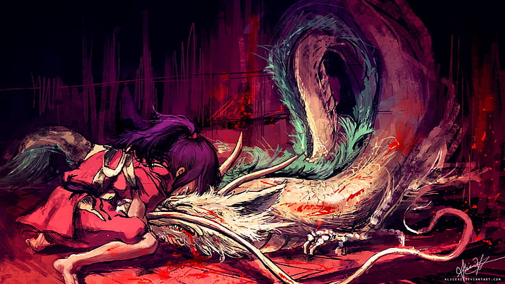 dragon, Spirited Away, Haku, blood, tears, HD wallpaper