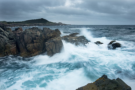 ocean, skały, wybrzeże, Kanada, Ocean Atlantycki, Ocean Atlantycki, wyspa Cape Breton, wyspa Cape Breton, Tapety HD HD wallpaper