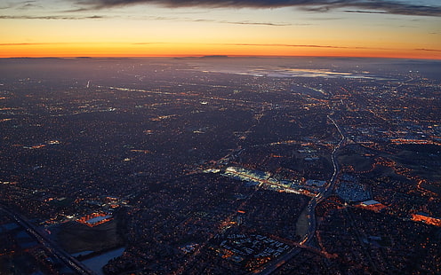 въздушна фотография земя, Силициевата долина, Сан Франциско, въздушен изглед, технология, залез, Сан Хосе, Калифорния, САЩ, HD тапет HD wallpaper