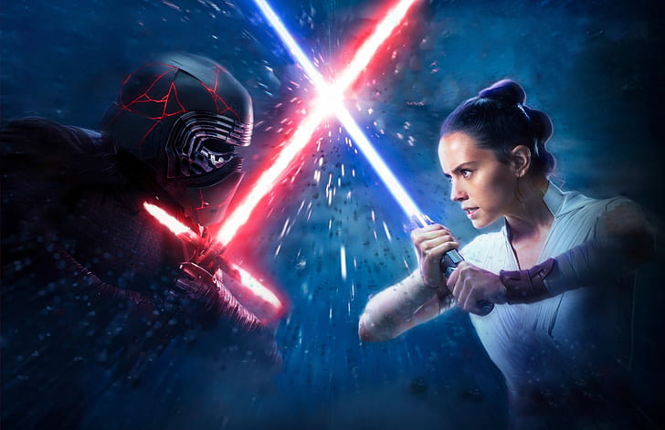 Star Wars, Star Wars: The Rise of Skywalker, Daisy Ridley, Kylo Ren, Lightsaber, Rey (Star Wars), HD wallpaper