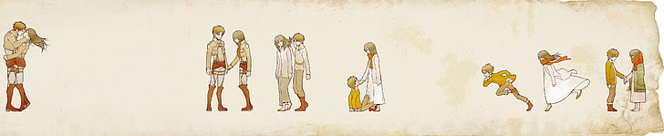 девушка и мальчик клипарт, Shingeki no Kyojin, Микаса Акерман, Эрен Джигер, HD обои