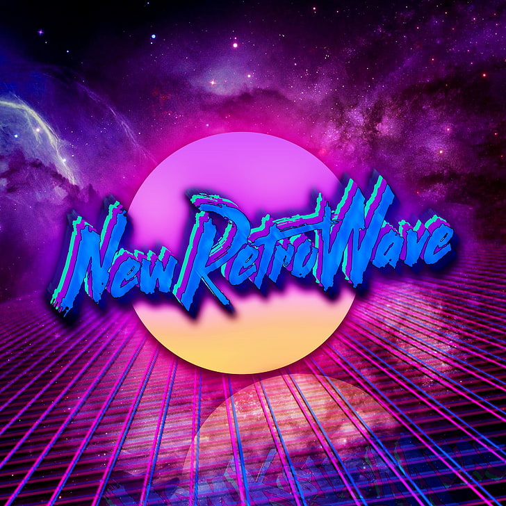 New Retro Wave постер, New Retro Wave, неон, космос, 1980-е, synthwave, цифровое искусство, типография, HD обои