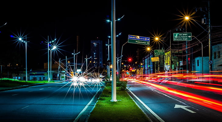 Centro de Sao Paulo, City, Night, Traffic, brazil, sao paulo, HD wallpaper