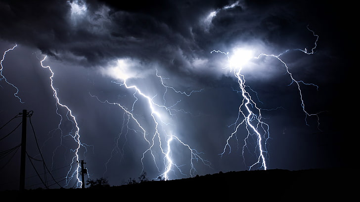 lightning, thunder, sky, thunderstorm, atmosphere, darkness, cloud, phenomenon, storm, night, bad weather, landscape, cumulus, HD wallpaper