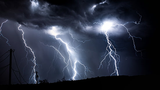 lightning, thunder, sky, thunderstorm, atmosphere, darkness, cloud, phenomenon, storm, night, bad weather, landscape, cumulus, HD wallpaper HD wallpaper