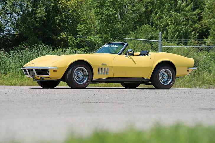 (c3), 1969, cars, chevrolet, convertible, corvette, l46, stingray, yellow, HD wallpaper