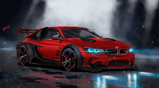 BMW M4, Custom, CGI, Neon, Sport car, HD, 4K, HD wallpaper HD wallpaper