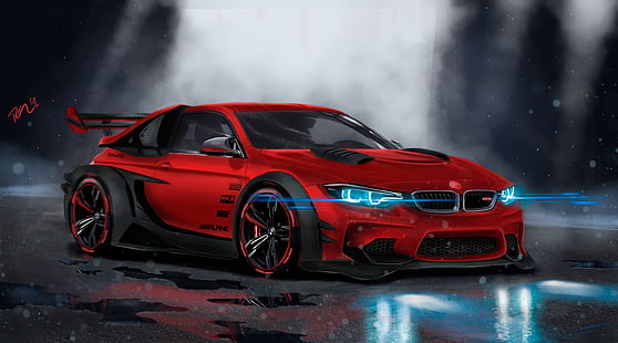 Custom, CGI, BMW M4, Neon, 4K, Sport car, HD wallpaper HD wallpaper