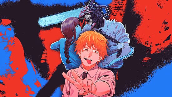 Человек с бензопилой, Денджи (Человек с бензопилой), Макима (Человек с бензопилой), рыжий, аниме, манга, HD обои HD wallpaper