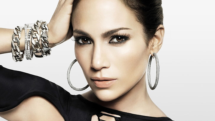 Jennifer Lopez, bracelets, makeup, celebrity, women, HD wallpaper