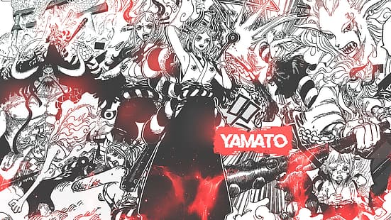 collage, manga, One Piece, Yamato (One Piece), Kaido, chicas anime, Fondo de pantalla HD HD wallpaper