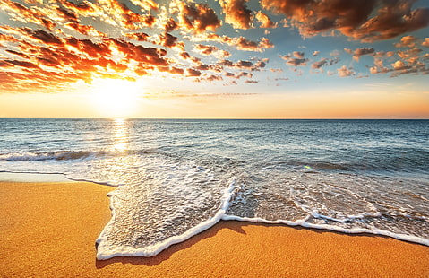 mare, spiaggia, sole, Sfondo HD HD wallpaper