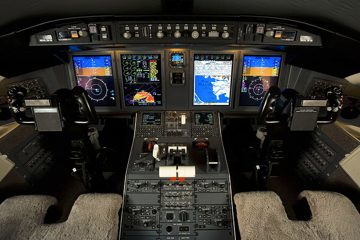airplane interior, Challenger 605, BOMBARDIER, Flight Deck, HD wallpaper