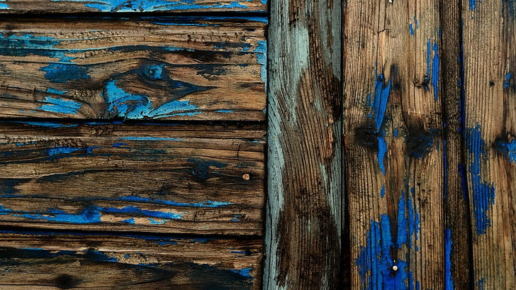 brązowy i niebieski deska drewniana, drewno, tekstura, kolorowy, niebieski, brązowy, powierzchnia drewniana, makro, Tapety HD