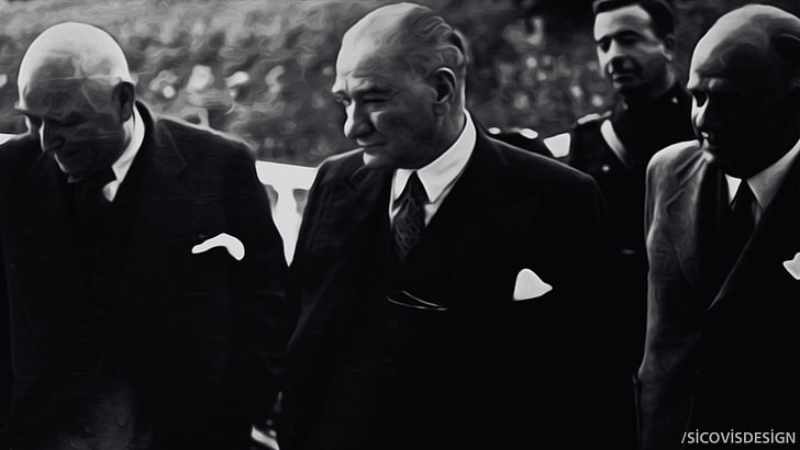 giacca da uomo nera, Mustafa Kemal Atatürk, monocromatica, Sfondo HD