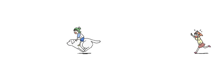 개 그림, 애니메이션 소녀, 요츠바 토, 다중 디스플레이, 개를 타는 남자를 쫓는 여자, HD 배경 화면