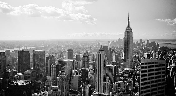 مدينة نيويورك ، تصوير مبنى باللون الرمادي ، أبيض وأسود ، مدينة ، عتيق ، مدينة نيويورك ، أحادي اللون، خلفية HD HD wallpaper