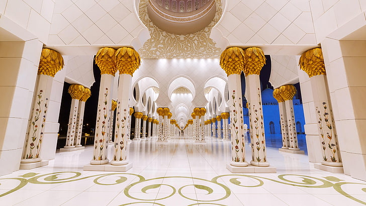 Sheikh Zayed-moskén, Sheikh Zayed Grand Mosque, moské, islam, muslim, Mellanöstern, Mellanöstern, Förenade Arabemiraten, plats för tillbedjan, arkitektur, Abu Dhabi, marmor, guld, Asien, HD tapet