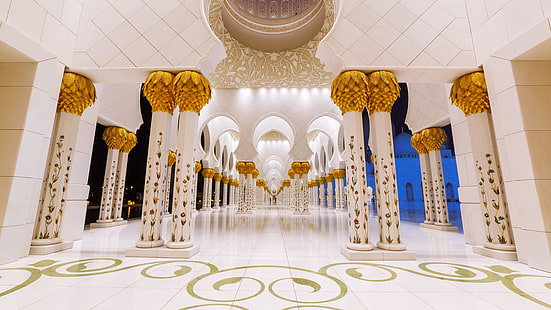 Mezquita Sheikh Zayed, Gran Mezquita Sheikh Zayed, mezquita, islam, musulmán, Oriente Medio, Oriente Medio, Emiratos Árabes Unidos, Emiratos Árabes Unidos, lugar de culto, arquitectura, Abu Dhabi, mármol, oro, Asia, Fondo de pantalla HD HD wallpaper