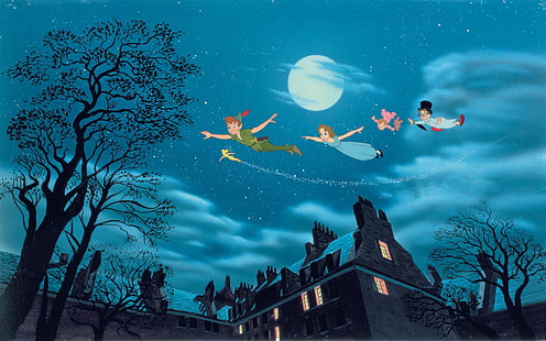 Peter Wendy Michael John Tink Flying In Peter Pan And Wendy Book Cartoon Screencaps Image 2880 × 1800, HD tapet HD wallpaper
