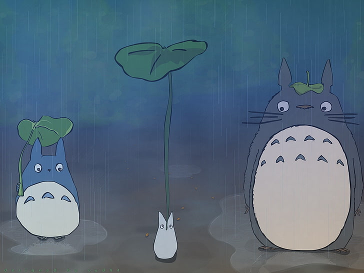 zwei weiße und schwarze Vogel- und Vogelmalereien, Totoro, mein Nachbar Totoro, Studio Ghibli, HD-Hintergrundbild