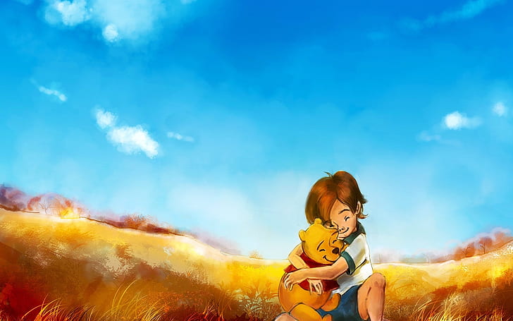 Winnie the Pooh Drawing Hug Embrace HD, cartoon/comic, drawing, the, hug, embrace, pooh, winnie, HD wallpaper
