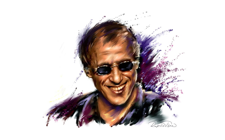 homme portant des lunettes de soleil peinture abstraite, sourire, figure, lunettes, acteur, chanteur, Adriano Celentano, Fond d'écran HD