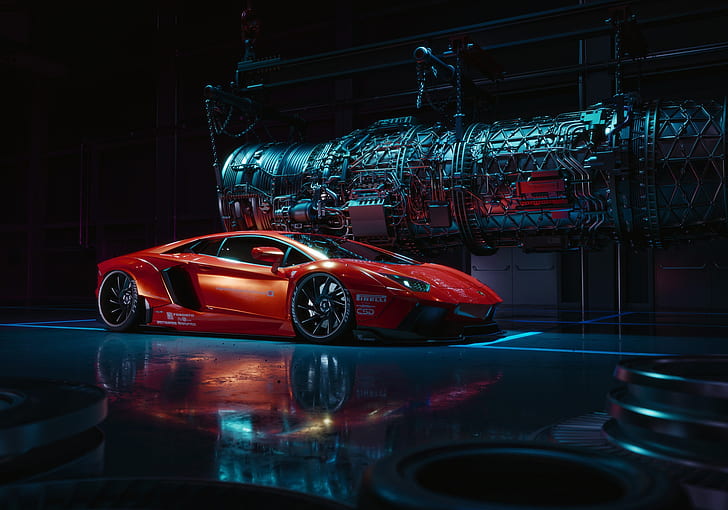 Lamborghini, Red, Front, LP700-4, Aventador, Liberty Walk, HD wallpaper