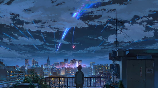 Your Name wallpaper, Kimi no Na Wa, Makoto Shinkai , starry night, comet, HD wallpaper HD wallpaper