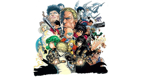 One-Punch Man, Genos, Saitama, Silver Fang, Fubuki, Mumen Rider, Sonic (One Punch Man), Tatsumaki, Sfondo HD HD wallpaper