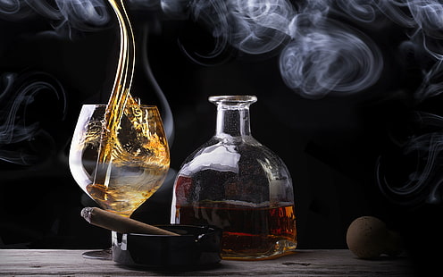 Alkohol, Flasche, Zigarre, Glas, Rauch, Whisky, HD-Hintergrundbild HD wallpaper