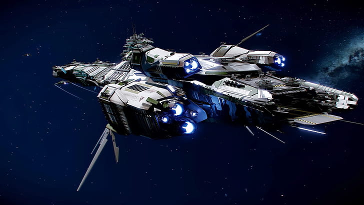 Star Citizen Spaceship Stars HD, ilustración de nave espacial en blanco y negro, videojuegos, estrellas, estrella, nave espacial, ciudadano, Fondo de pantalla HD