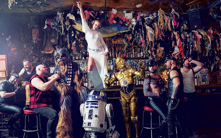 Star Wars, Chewbacca, Amy Schumer, bares, R2-D2, rubia, parodia, C-3PO, GQ Magazine, Fondo de pantalla HD