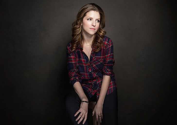 women's black and red plaid button-up 3/4-sleeved shirt, photoshoot, Anna Kendrick, the Sundance film festival, HD wallpaper