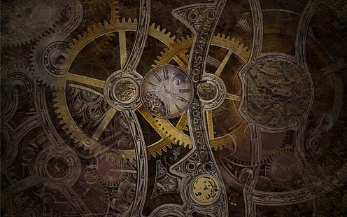 reloj, engranajes, mecánico, steampunk, reloj, Fondo de pantalla HD HD wallpaper