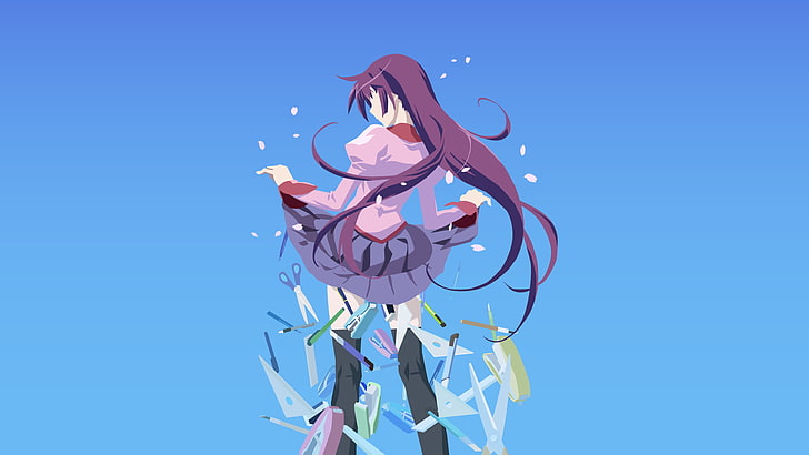 gadis anime, Seri Monogatari, Senjougahara Hitagi, Wallpaper HD