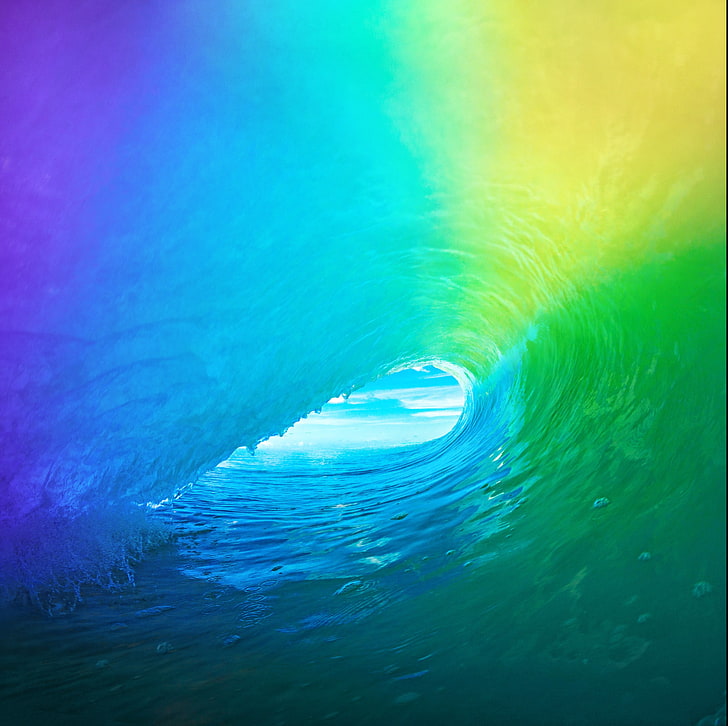 multicolored ocean wave, apple, ios, ios 9, ios beta, HD wallpaper