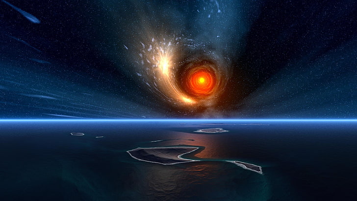 червена илюстрация на спирална дупка, пространство, червееви дупки, космическо изкуство, хоризонт, небе, цифрово изкуство, HD тапет