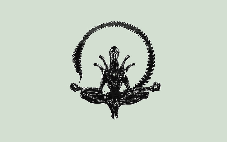 black alien sketch, minimalism, Alien (movie), Xenomorph, skull, Aliens (movie), monochrome, white background, HD wallpaper