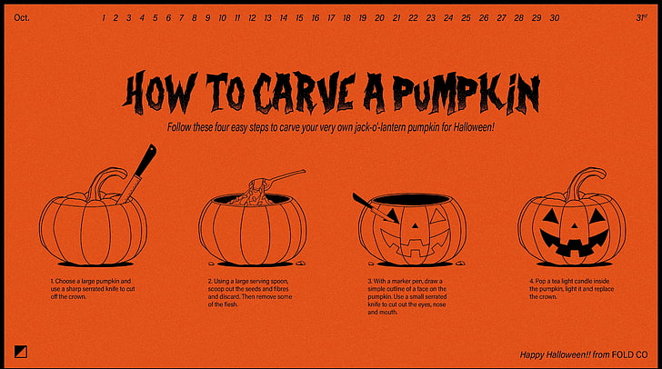 Happy Halloween 2016, How to Carve a Pumpkin, Holidays, Halloween, illustration, design, pumpkin, graphicdesign, jack-o-lantern, 2016, orange, carve, foldco, HD wallpaper