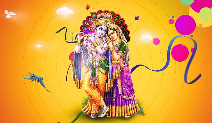 Liebe erfüllte Andacht von Sri Radha, Radha und Krishna Illustration, Gott, Lord Krishna, Liebe, Radha, HD-Hintergrundbild