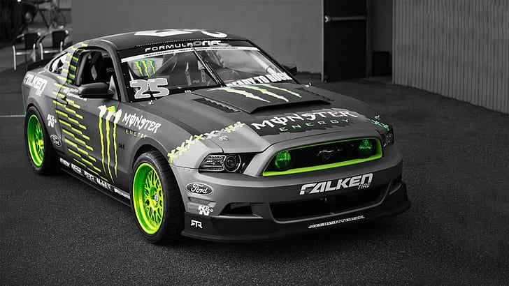 green cars ford mustang selective coloring monster energy sports cars Cars Ford HD Art , cars, Green, Ford Mustang, sports cars, selective coloring, Monster Energy, HD wallpaper